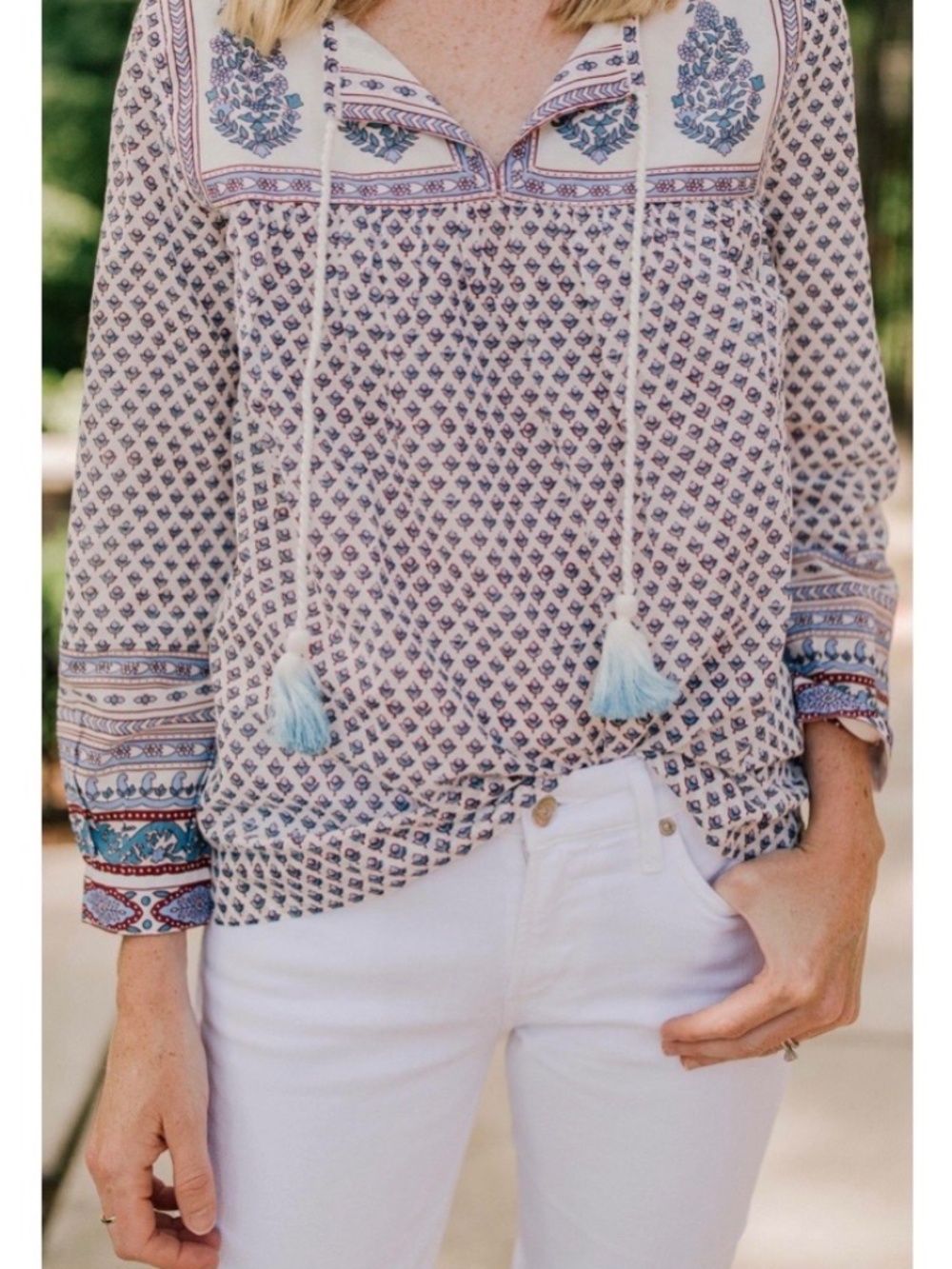 Point Sur J. Crew Tassel Peasant Top Size 4